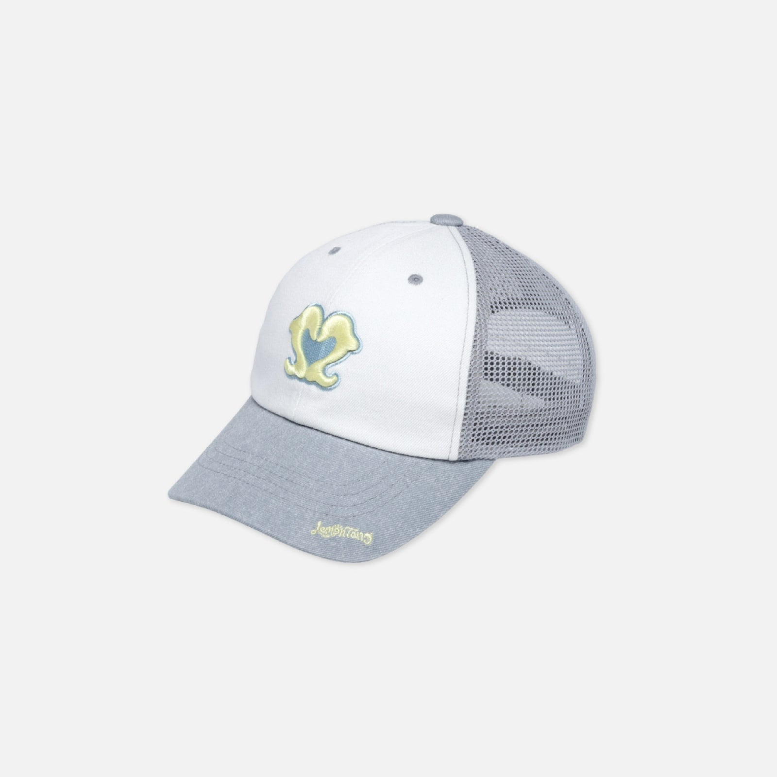 Hearts2Hearts LEMON TANG pop-up MD white grey mesh trucker ball cap