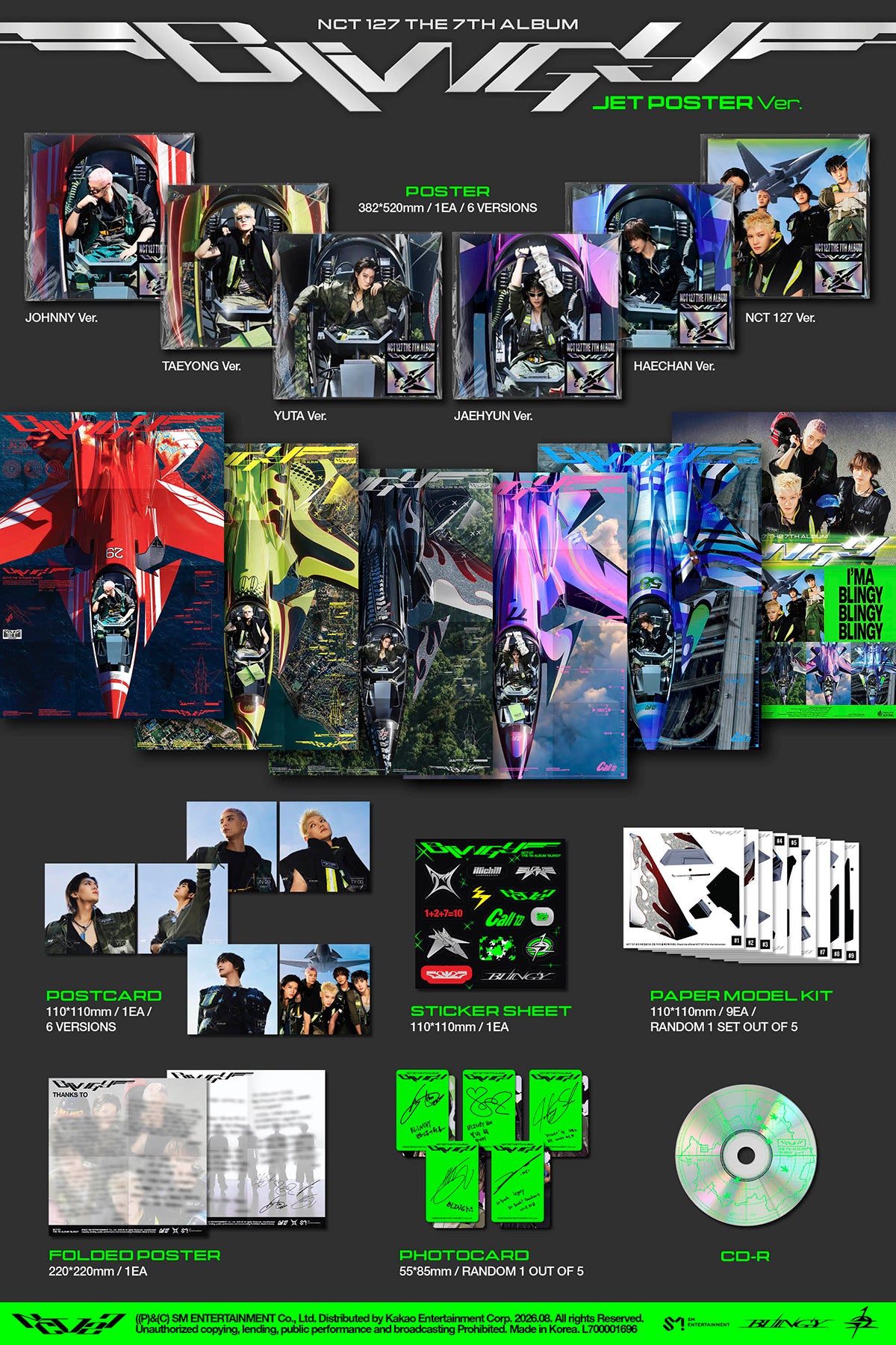 NCT 127 BLINGY JET Poster official package contents and dimensions