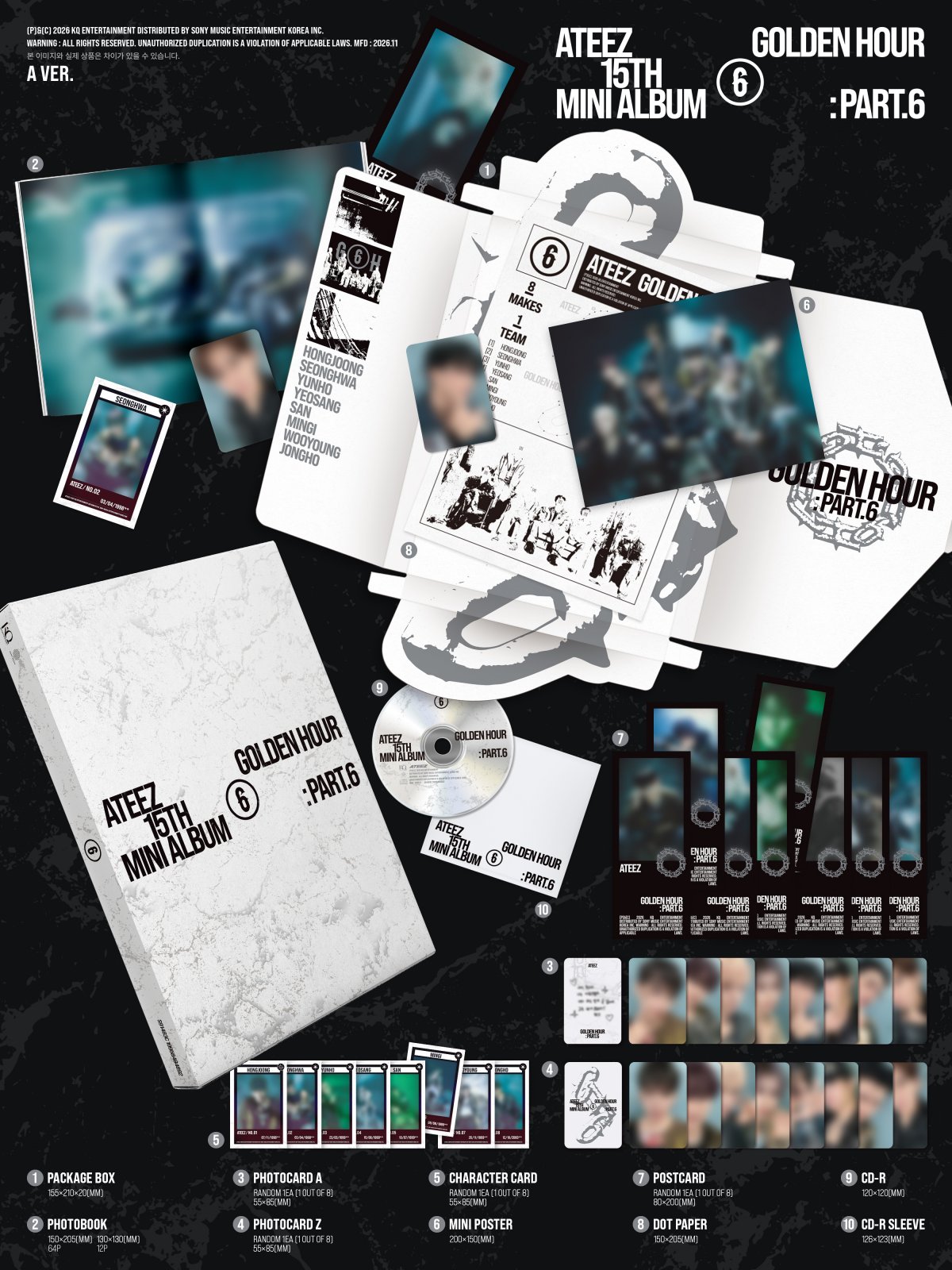 ATEEZ GOLDEN HOUR Part.6 A official package contents and dimensions