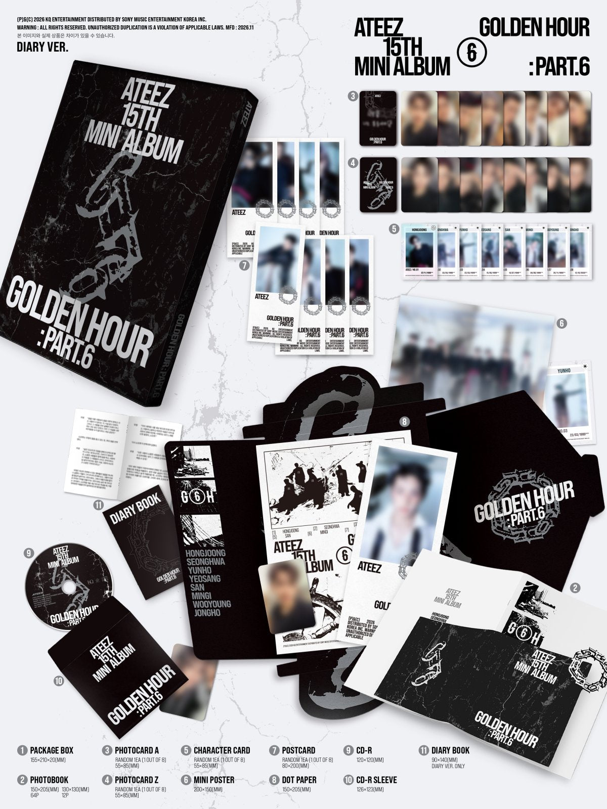 ATEEZ GOLDEN HOUR Part.6 DIARY official package contents and dimensions