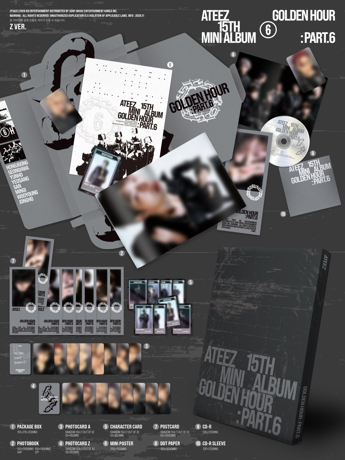 ATEEZ GOLDEN HOUR Part.6 Z official package contents and dimensions