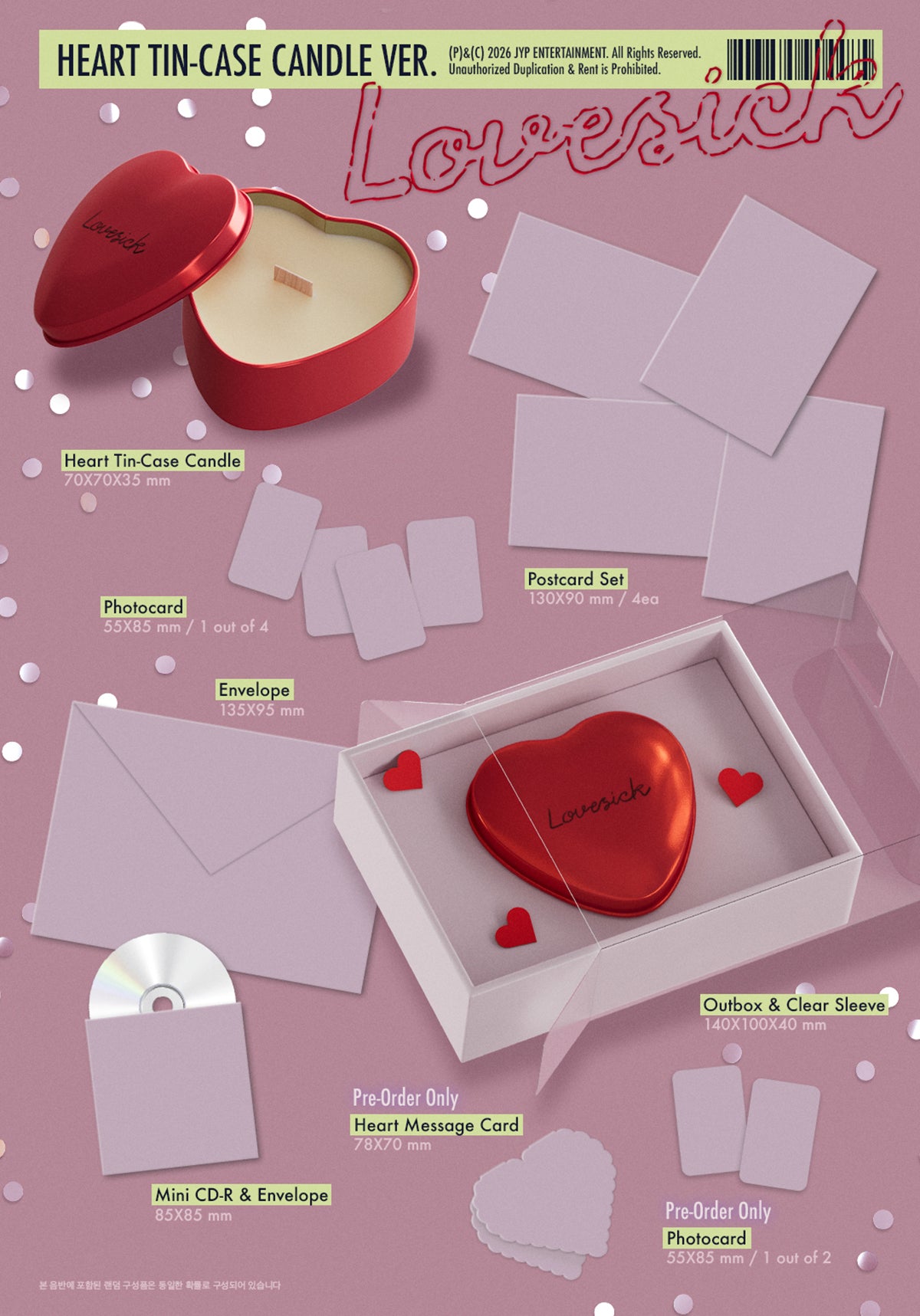 CHAERYEONG Lovesick HEART TIN-CASE CANDLE Ver. package contents and dimensions