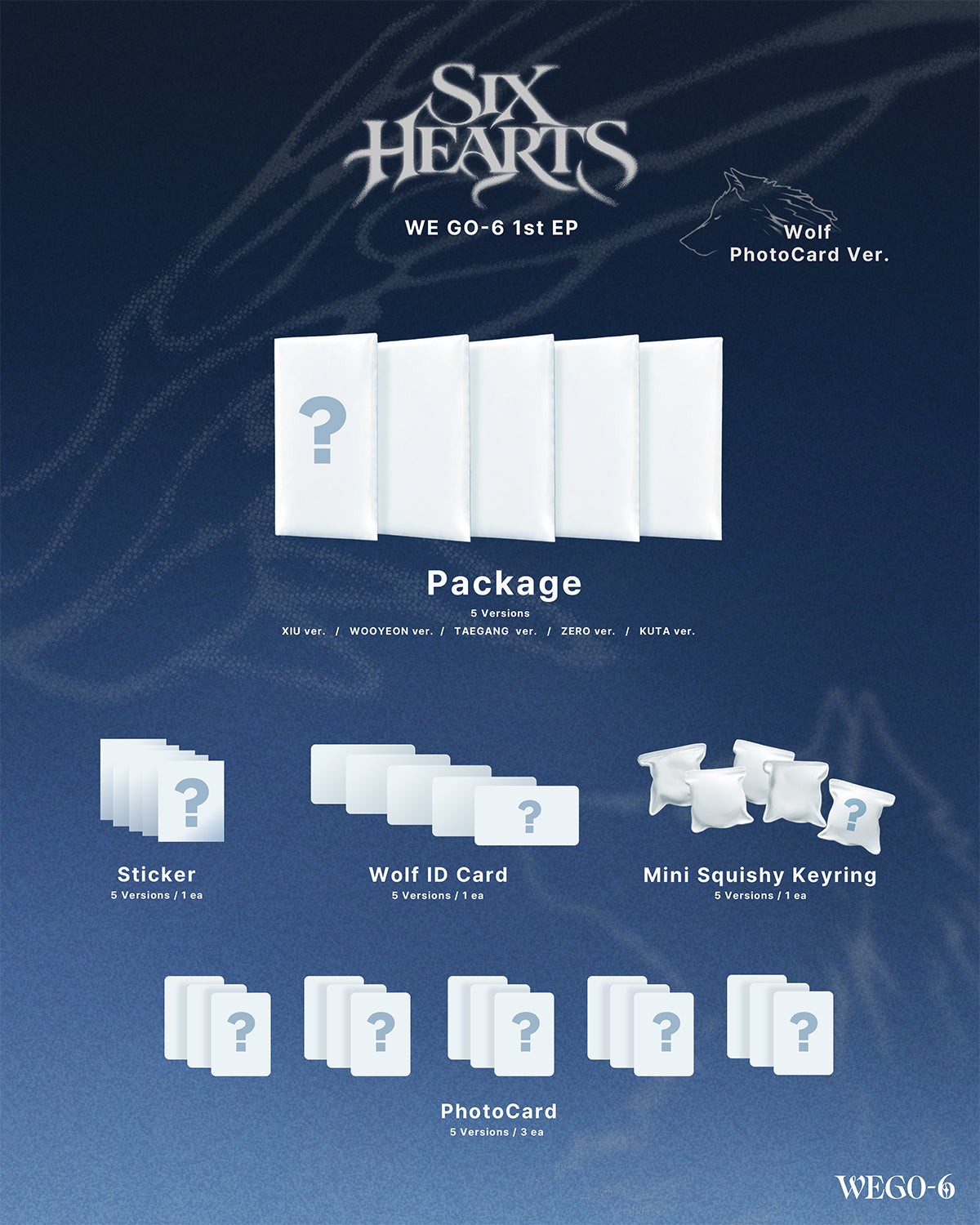 WE GO-6 SIX HEARTS Wolf PhotoCard Ver. package contents